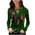 thumbnail image 2 of DPTALR Femmes Décontracté Chandail à Imprimé Plume Col Rond Manches Longues Blouse Ajourée Hauts, 2 of 5