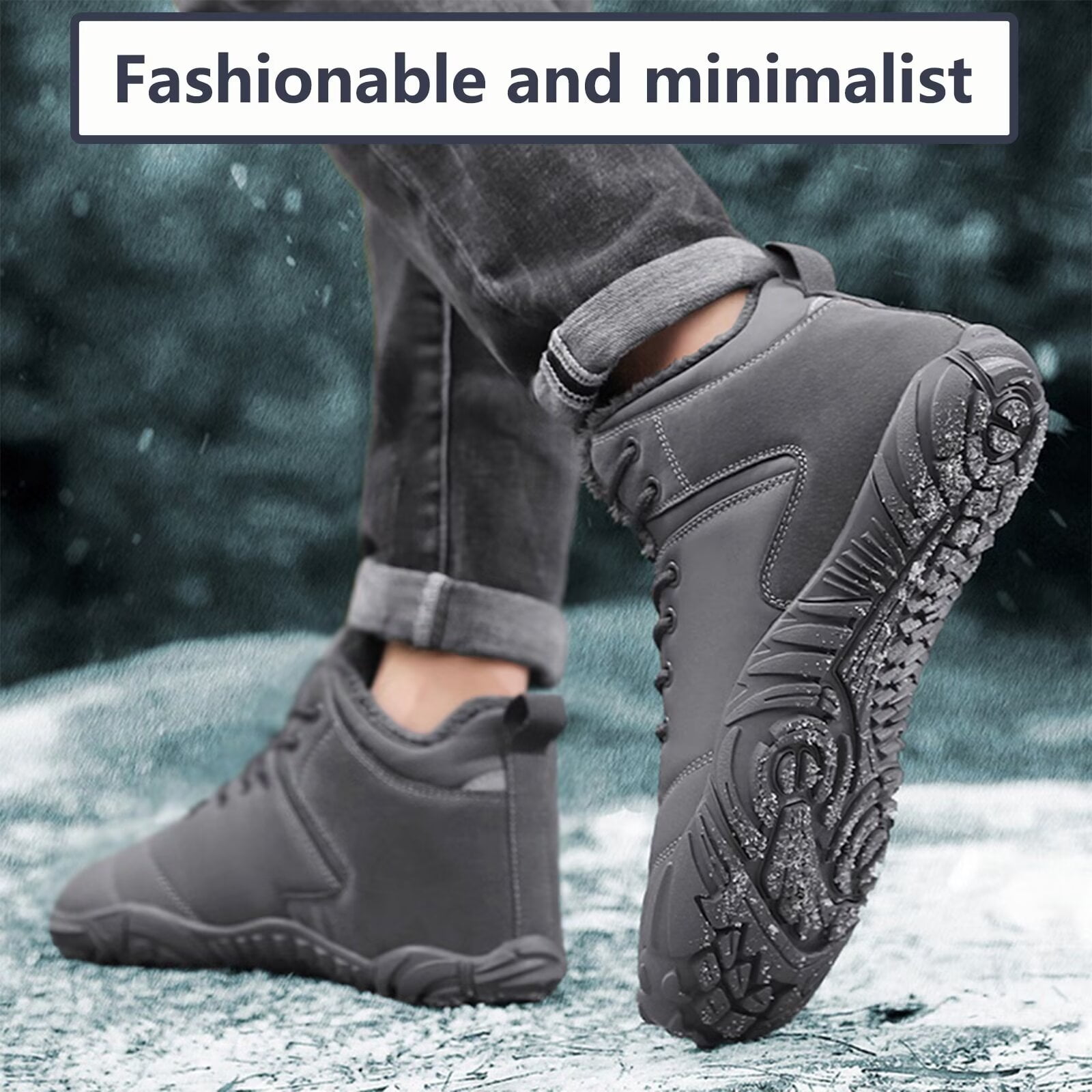 Yunkctuk Mens Womens Barefoot Shoes Winter, Men's Women's High-top Walking Shoes Snow Boots,Thickened Warm Fur Lined Non-slip Hiking Cotton Boots.
