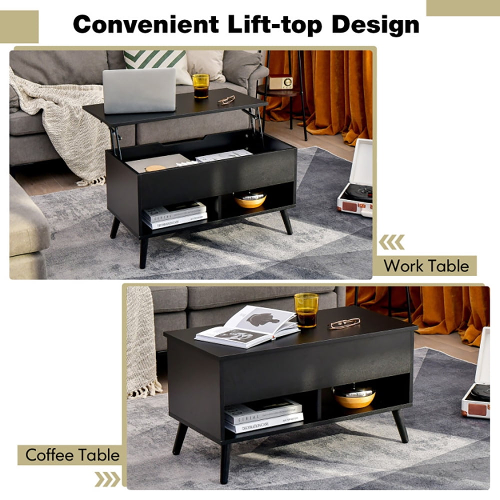 Finihen Rectangular Coffee Table, 31.5 Inch Lift Top Coffee Table with Hidden Compartment and 2 Storage Shelves, for Living Room, Reception Room, Office, Black Finihen Rectangular Coffee Table, 31.5 Inch Lift Top Coffee Table with Hidden Compartment and 2 Storage Shelves, for Living Room, Reception Room, Office, Black