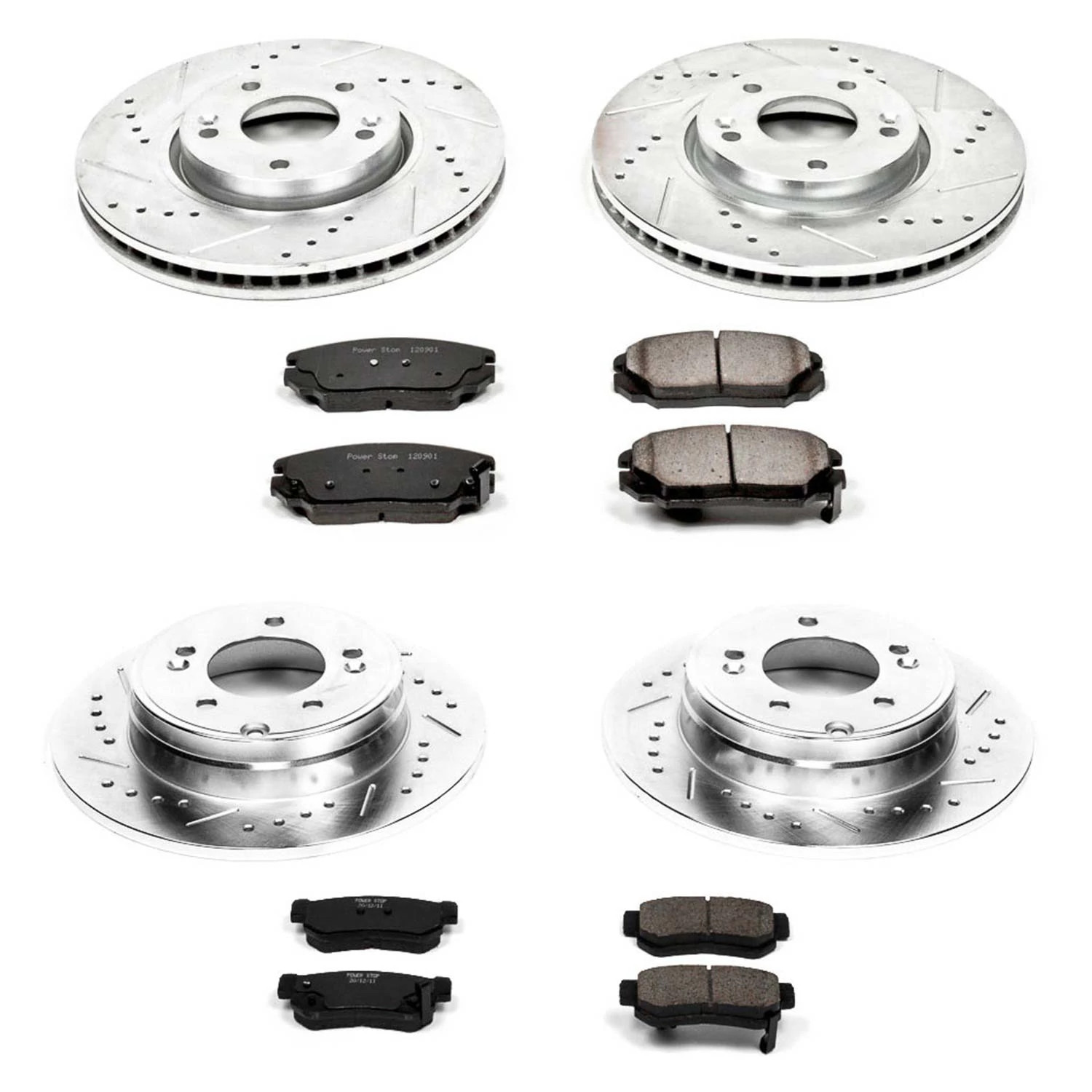 PowerStop Front and Rear Z23 Evolution Sport Carbon-Fiber Ceramic Brake Pad and Drilled & Slotted Rotor Kit Fits: HYUNDAI Select Models K4443