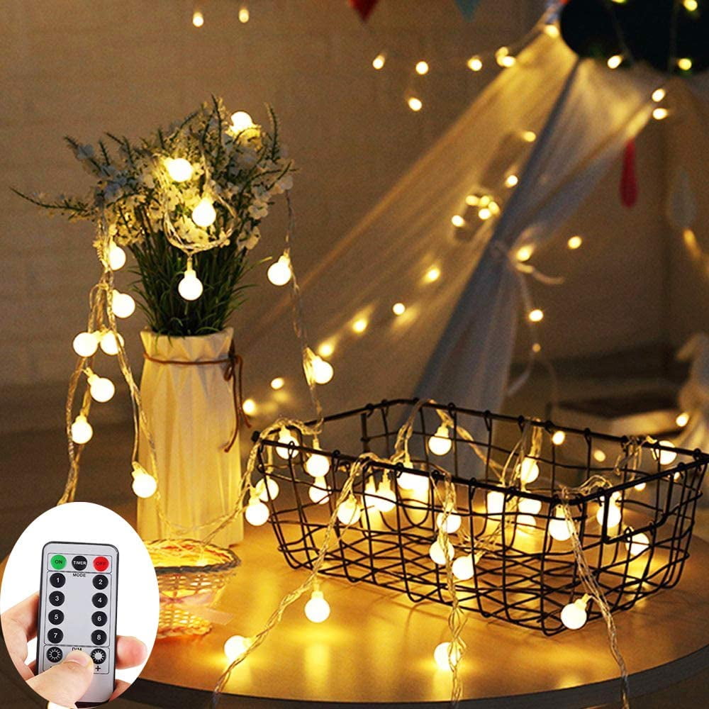 Remote&Timer Ball Led String Lights,RcStarry 33Feet 100 LED Globe String Lights Battery Powered Waterproof Starry Lights for Outdoor,Home,Garden,Patio,Wedding,Party,Christmas,Warm White 