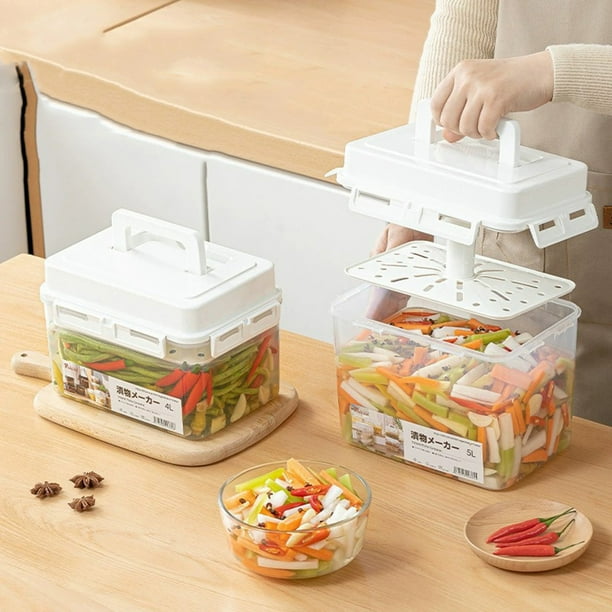 Tarro tipo prensa de 5L con botón de presión elástico - Envase de plástico de grado alimentario para pepinillos, botella sellada para verduras y fermentación