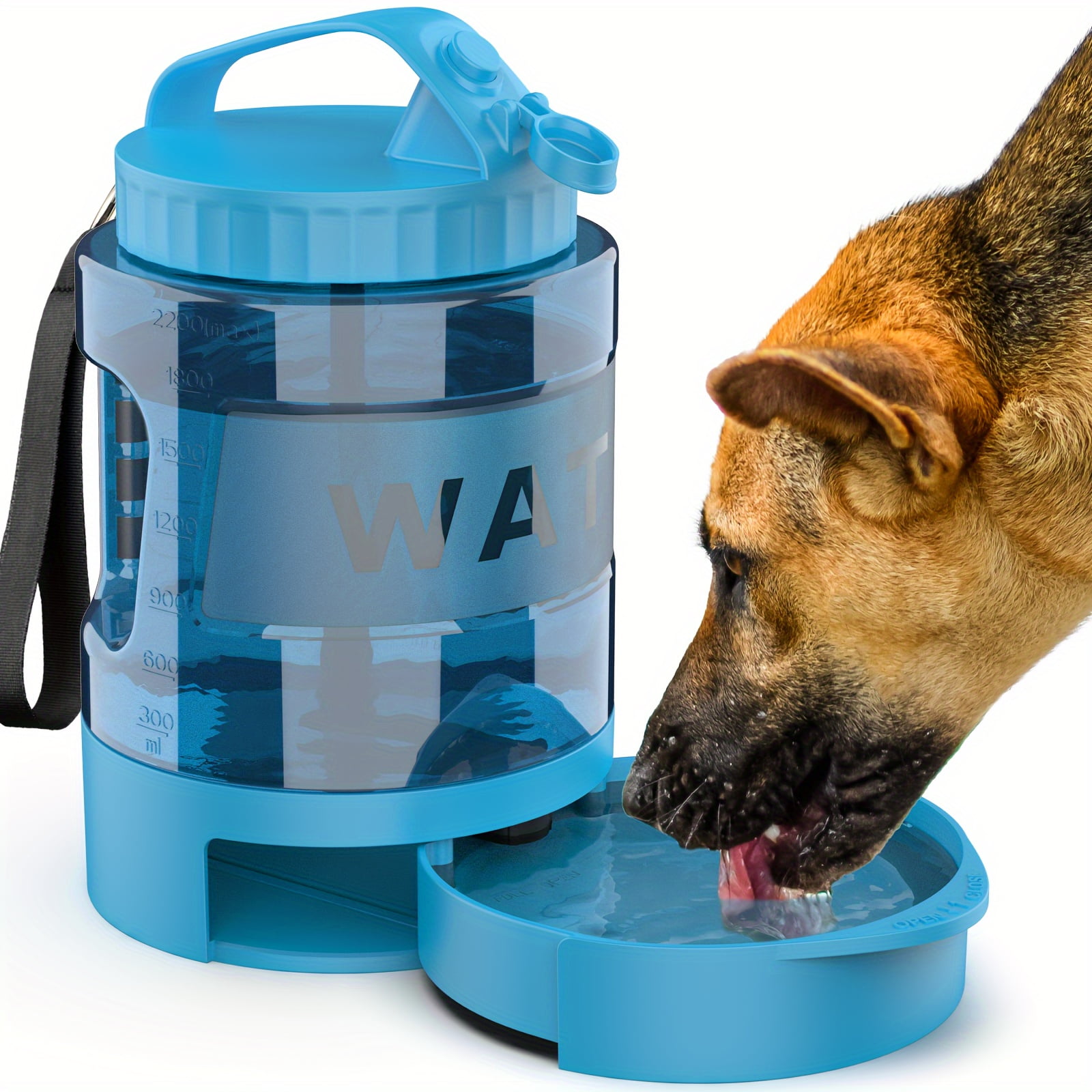 74 oz (Approx. 2182.9 g) Sea Blue Large Capacity Water Bottle for Camping, Dog Park, and Hiking - Portable Dog Travel Water Bottle with Detachable Drinking Bowl, Suitable for Large, Medium