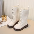 thumbnail image 5 of Miluxas Kid's Girls Leather Lace up Zipper Fleece Lined Mid Calf Combat Riding Winter Boots (Toddler/Little Kid/Big Kid) White 3(37), 5 of 9