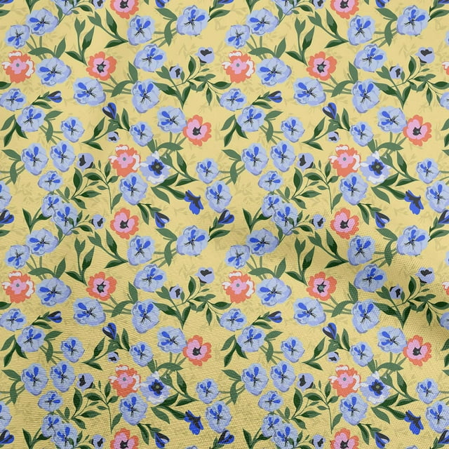 oneOone Cotton Poplin Yellow Fabric Floral Craft Projects Decor Fabric Printed By The Yard 42 Inch Wide
