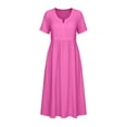 thumbnail image 4 of Vivianyo HD Women's Notch Neck Short Sleeve Midi Dress, Casual Empire Waist Dress for Women Flowy A-Line Pullover , Women's Hot Pink, Sizes S-5XL, 4 of 8