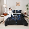 thumbnail image 4 of Castle Fairy Abstract Lightning Skull 3 Pieces Queen Comforter Set for Female Men Women,Black Blue Ultra Soft Bedding Sets,Gothic Style Bedding Comforter Set Breathable,Microfiber Bedroom Decor, 4 of 8