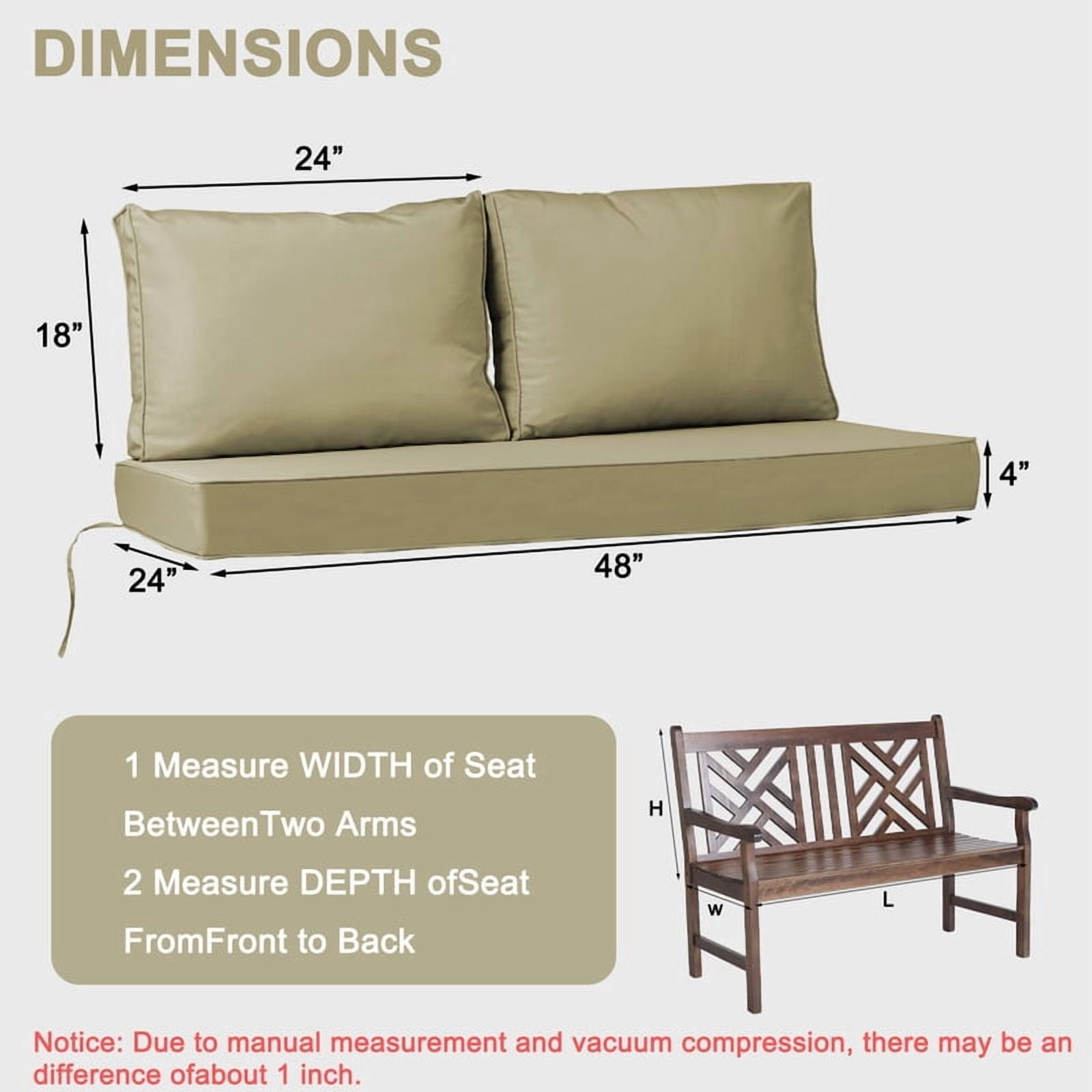 Outdoor Loveseat Cushions Set 48" x 24" Water Repellent & Fadeness Patio Furniture Cushions with Removable Cover and Ties, Patio Love Seat Sofa Cushions for Porch Garden Chair（Beige）