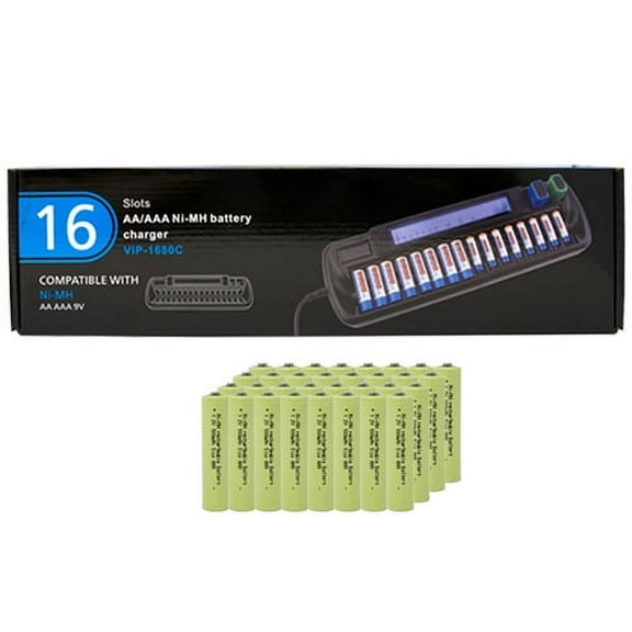 16 Bay AA / AAA LCD Battery Charger 32 AAA NiMH Batteries (900 mAh)