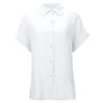 thumbnail image 5 of KIHOUT Women's Crinkle Gauze Button-Down Shirt Short Sleeve Rolled Cuff Split Hem Casual Cotton Blouse, 5 of 7