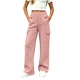 thumbnail image 2 of Efsteb Girls Sweatpants Kids Wide Leg Cargo Pants Solid Color Baggy Sweat Pants Teen Joggers Casual Trousers with Pockets (Pink,14-15Years), 2 of 8