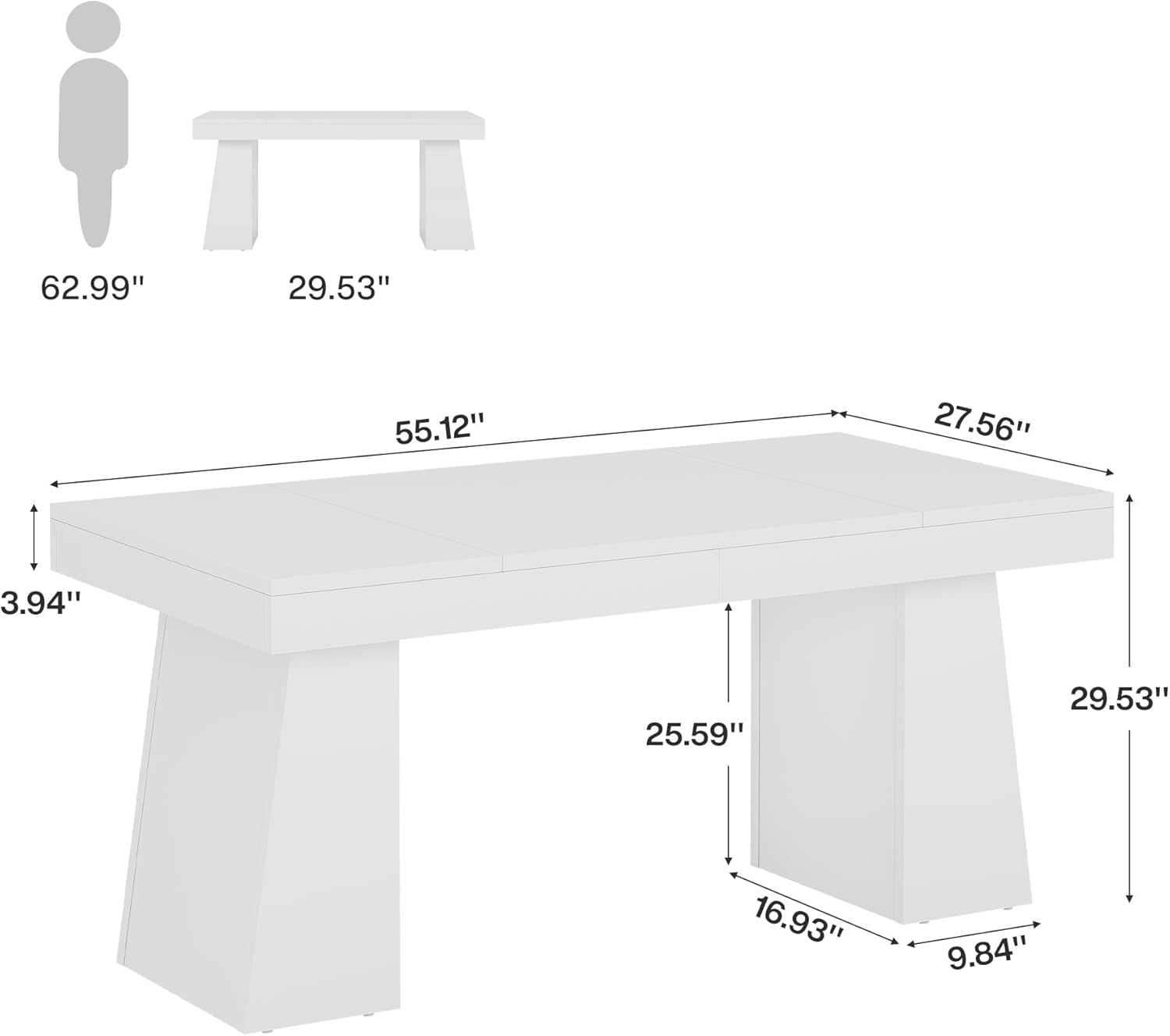 Tribesigns 55" Executive Desk, Mid-Century Home Office Desk with Double Trapezoid Base, Versatile Workstation Desk or Small Conference Table, White