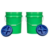 Jiowenm 5 Gallon Green Food Grade BPA Made in USA Bucket Pail with Airtight Screw On Blue lid(Pack of 2)