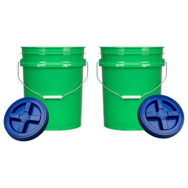 Jiowenm 5 Gallon Green Food Grade BPA Made in USA Bucket Pail with Airtight Screw On Blue lid(Pack of 2)