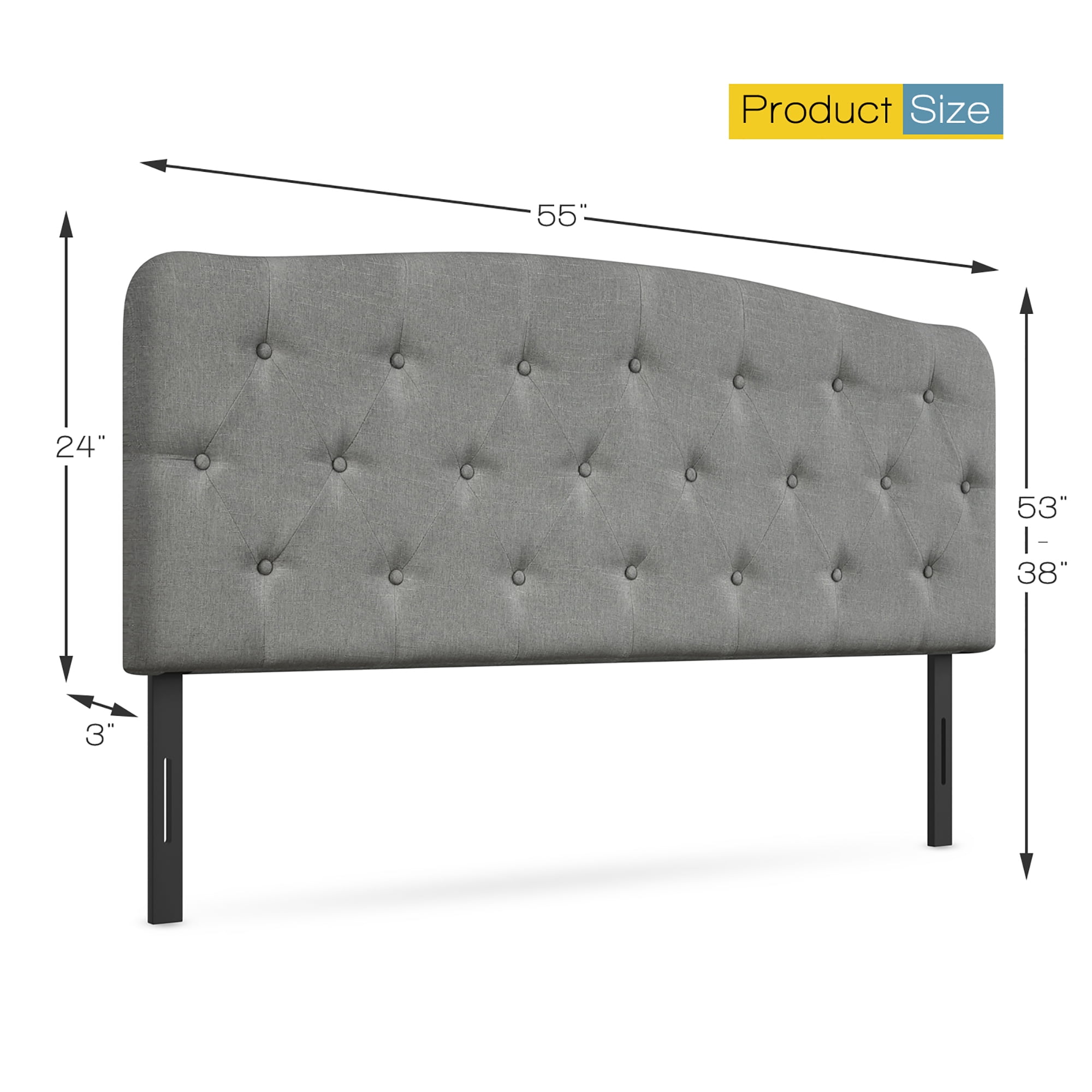 Costway Full Size Upholstered Headboard Only Adjust Button Tufted Faux Linen Light Grey