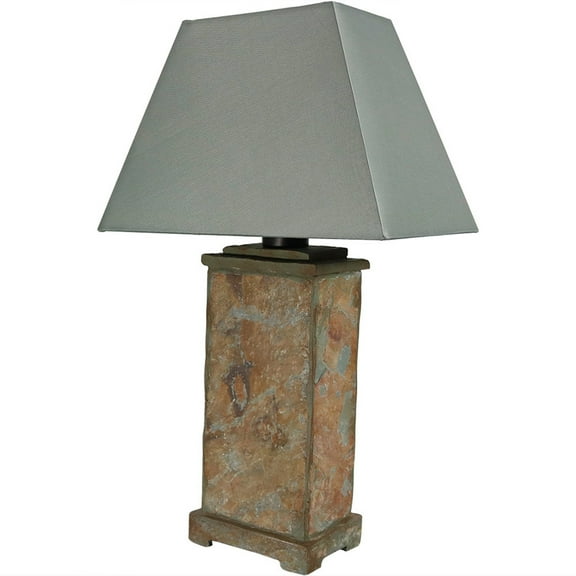 Sunnydaze 24" Natural Slate Outdoor Table Lamp with Gray Shade