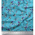 thumbnail image 1 of Soimoi Blue Cotton Poplin Fabric Cage & Humming Bird Print Fabric by the Yard 42 Inch Wide, 1 of 3