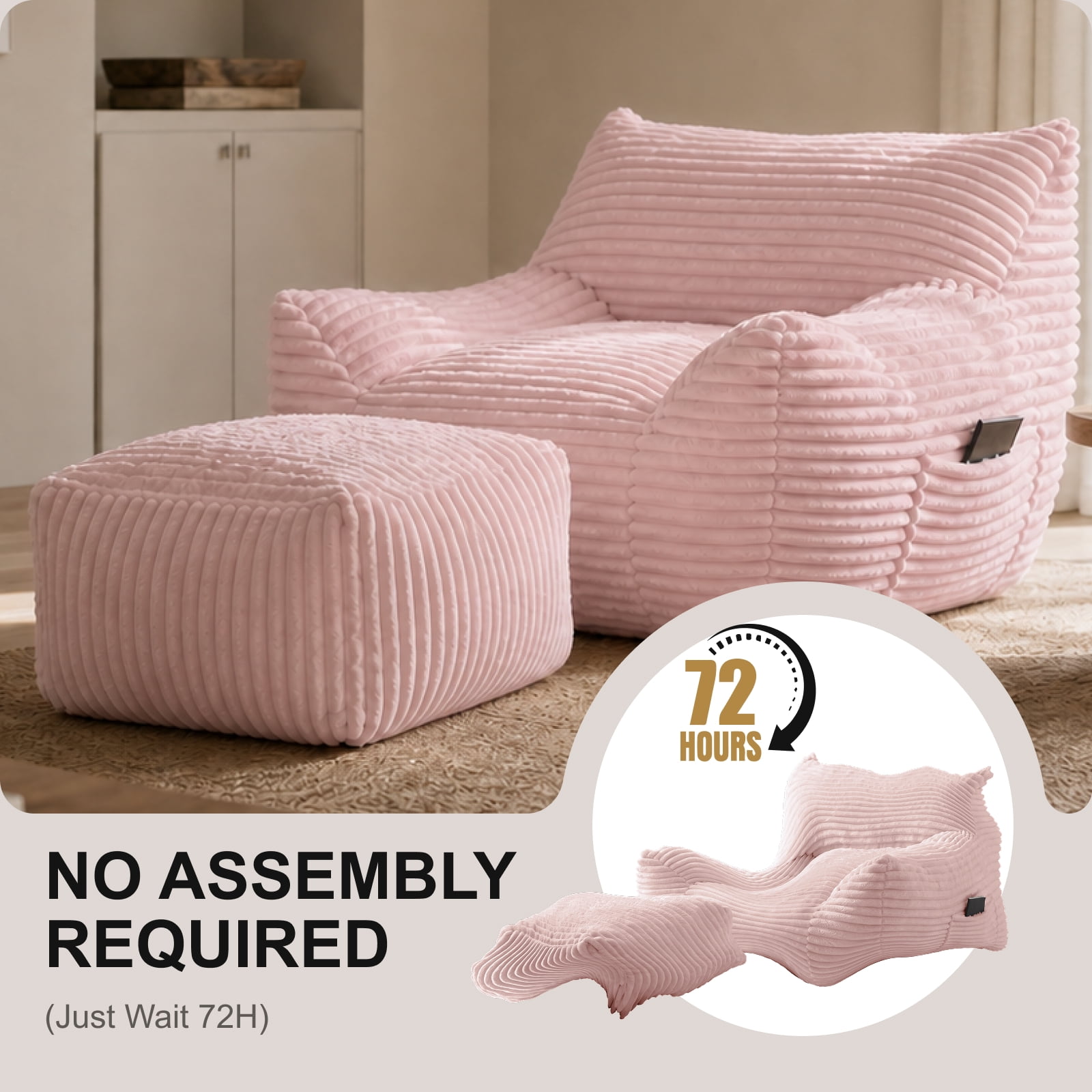 Bean Bag Chair for Adults, Oversized Comfy Beanbag Living Room Lazy Sofa for Bedroom & Dorm