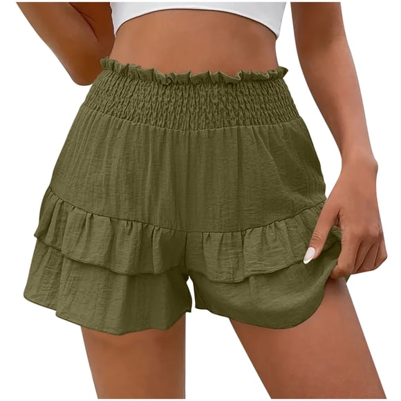 StSilkitty Flowy Shorts for Women Boho Ruffle Shorts Solid Color Lightweight Wide Leg Shorts Summer Casual Shorts