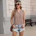 thumbnail image 6 of Qwertyu Women's Boho Tank Tops Cotton Linen Sleeveless Embroidered Henley V Neck Blouses Loose Fit Summer Beach Vacation Fashion 2026 Camel 2XL, 6 of 6