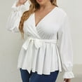 thumbnail image 3 of SCOMCHIC Female Plus Size Blouses V Neck Belted Tie Wrap Peplum Tops Flowy Shirts XL, 3 of 5