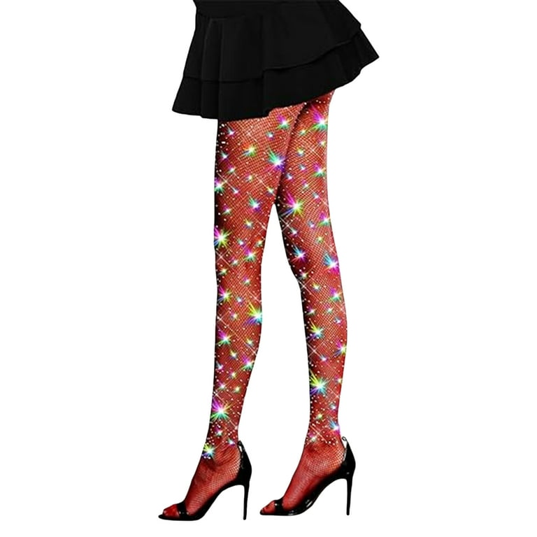 Sparkly Fishnets Stockings Jeweled High Waist Fishnet Tights for Women Rhinestone Carnival Party Pantyhose