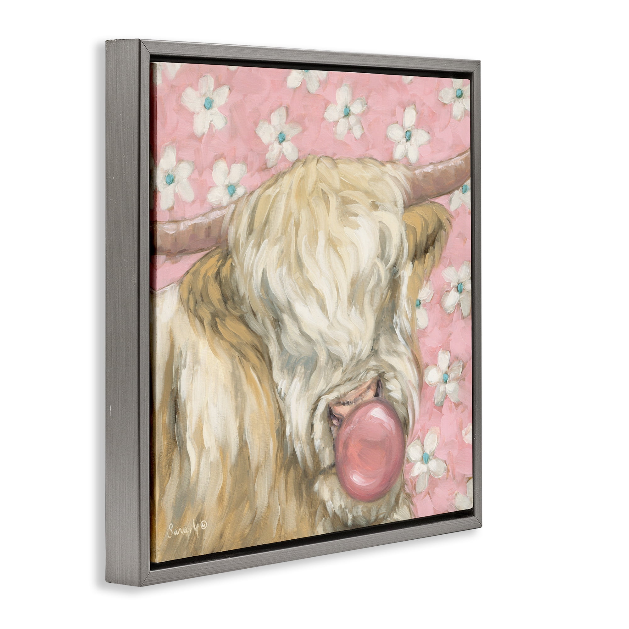 Stupell Industries Bubblegum Cutie Cattle Gray Framed Floater Canvas Wall Art, design by Sara G. Designs