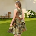 thumbnail image 7 of Abcomgle Girls Beach Dress Casual Halter Neck Sleeveless Midi Dress Camo Maple A-line Sundresses Swing Holiday Dresses 3-4 Years,Brown, 7 of 7