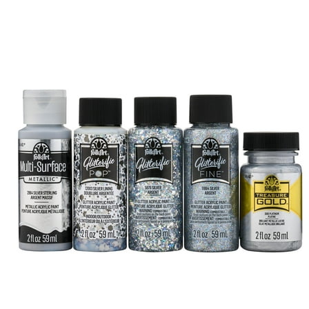 FolkArt Best of Silvers Acrylic Craft Paint Set Featuring 5 Premium Silver Paint Formulas