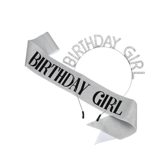 Vocoste 1 Set Birthday Girls Headband Tiara for Women Rhinestone Happy Birthday Silver Tone White Black Letter