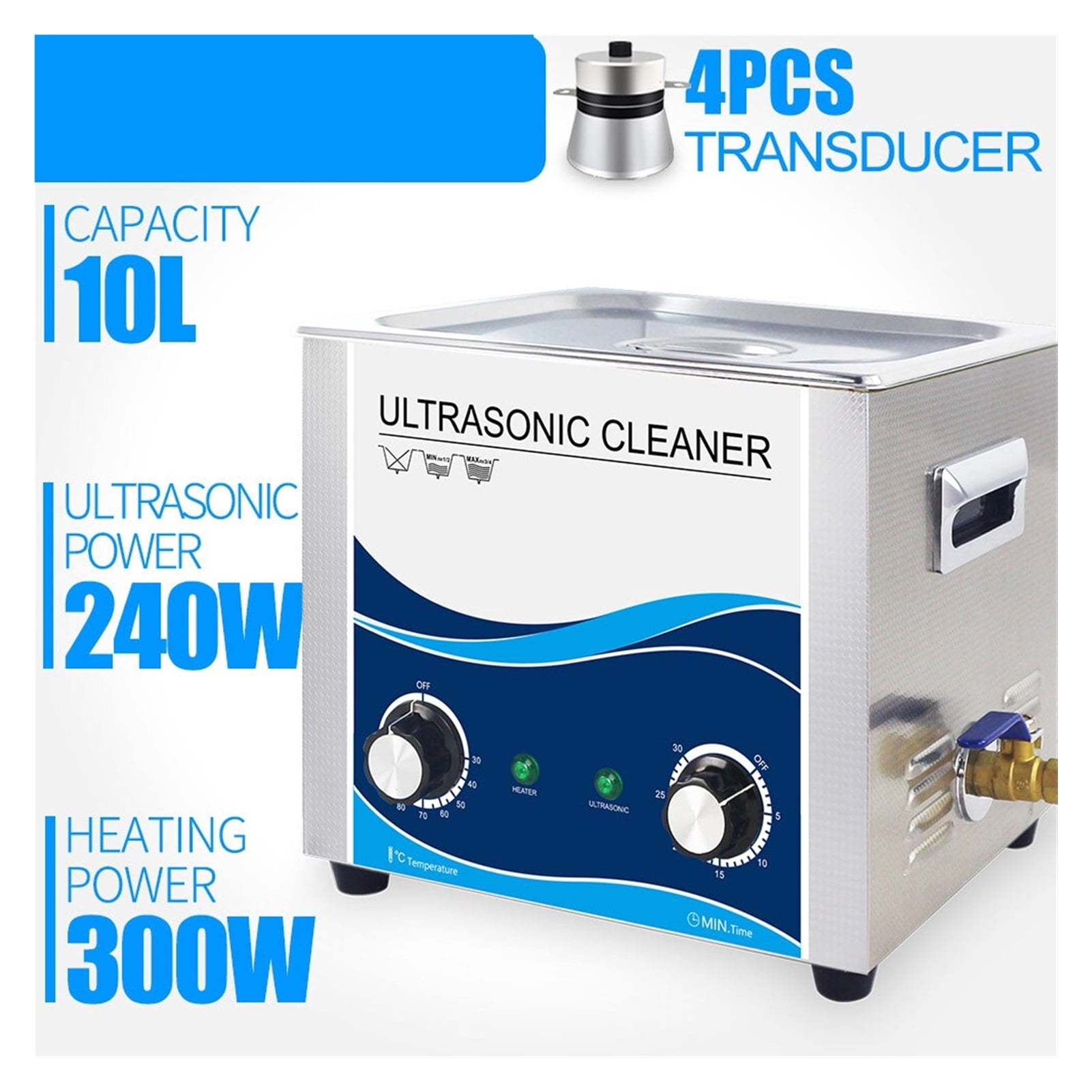 Ultrasonic 10L Liter 360W Ultrasonic Cleaner With Heater And Timer For Hardware Metal Parts Dental Clinic ,Strong Cleaning