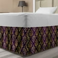 thumbnail image 1 of Yellow Damask Bed Skirt, Graphic Pattern of Oriental Leaf and Dot Repeating Print, Elastic Bedskirt Dust Ruffle Wrap Around for Bedding Decor, 4 Sizes, Dark Purple and Yellow, by Ambesonne, 1 of 2