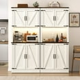 thumbnail image 5 of 72" Tall Farmhouse Kitchen Pantry Cabinet with 10 Side Shelves and LED Light & Power Outlet, 5 Layers Pantry Storage Cabinet with Barn Doors&Load-Bearing Steel Pipe for Dining Room,Living Room,White, 5 of 9