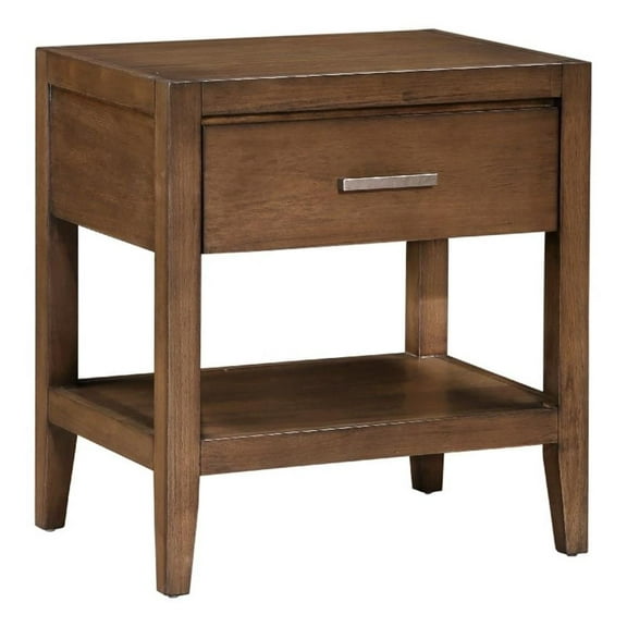 Evi Nightstand- 1 Drawer w Lower Open Shelf- Brushed Rich Brown Wood