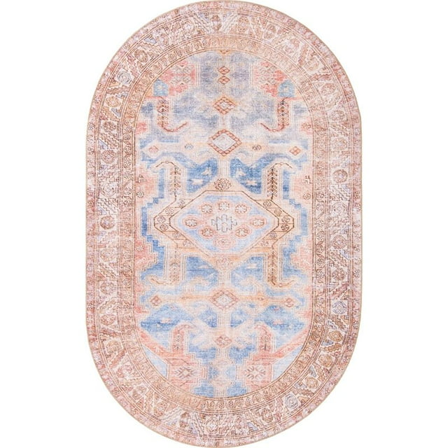 Unique Loom Revival Medallion Border Rug 5' x 8' Oval Blue/Brown