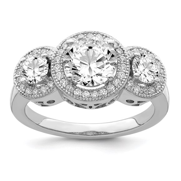 Bague de Fiançailles Trois Pierres en Argent Sterling 925 avec Zircone Cubique et Oxydes de Zirconium