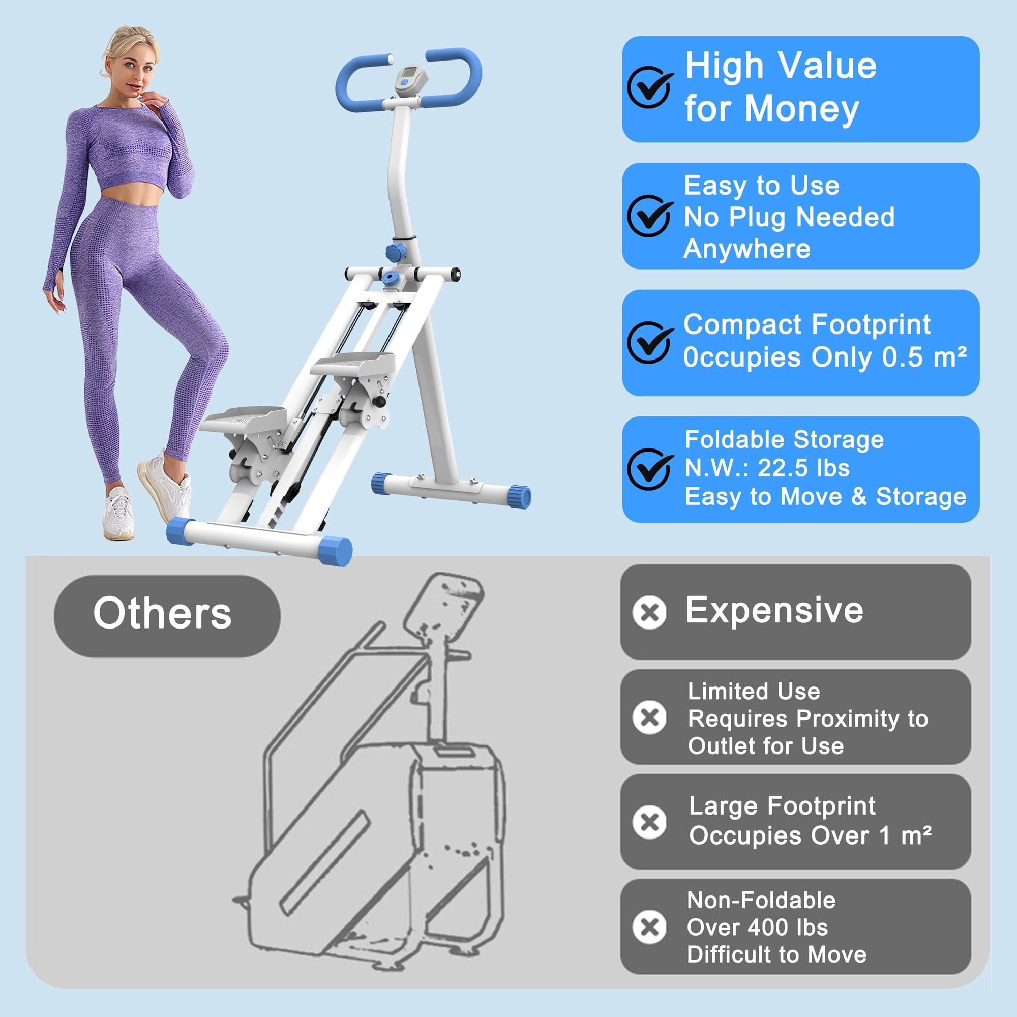 Stair Stepper for Home Gym Exercise, Segmart Vertical Climber Exercise Machine, Full-Body Cardio Machine with Adjustable Handles, Extended Step Range Climber Machine for Legs, Core and Glute Workouts
