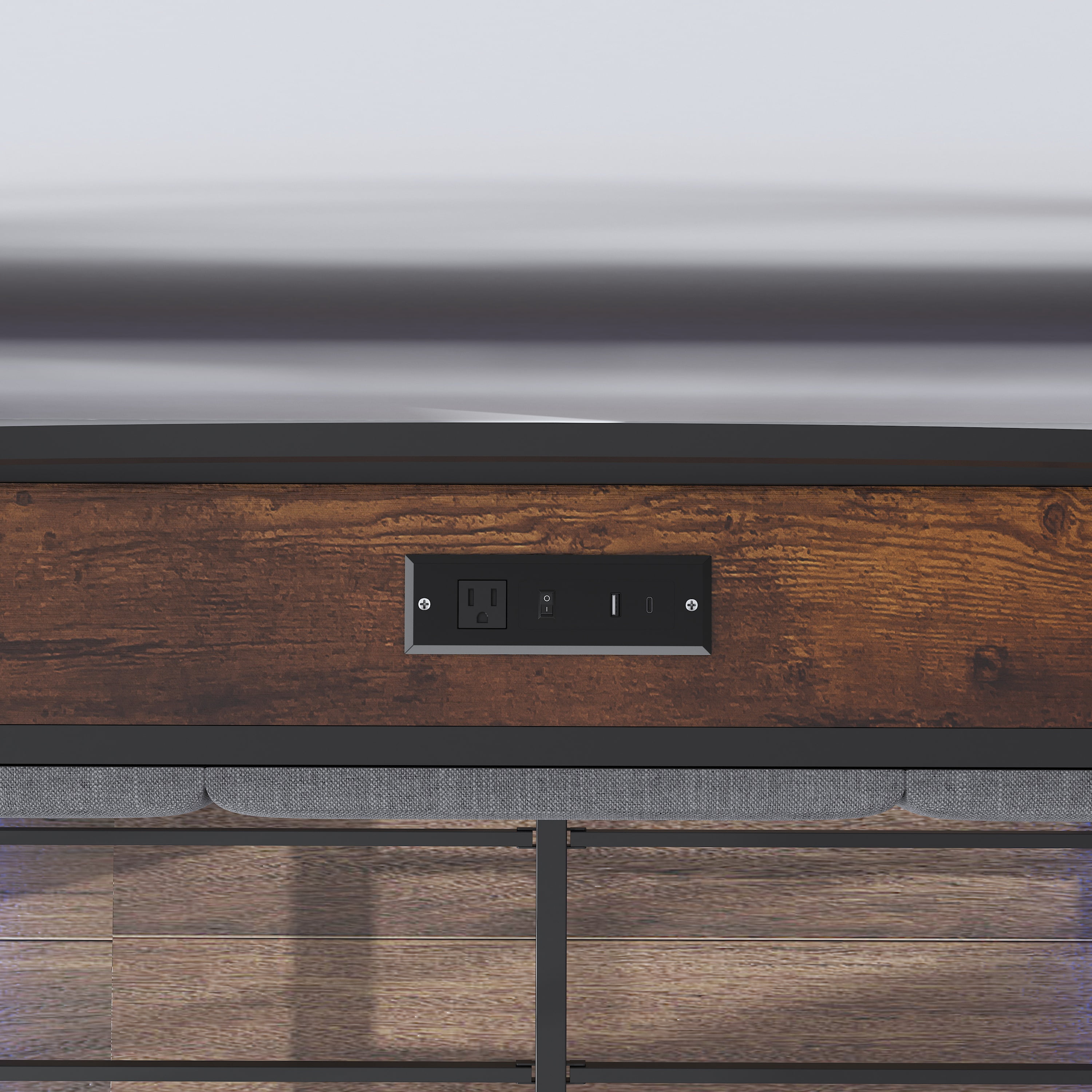 WANTAI Queen Upholstered Platform Bed Frame with LED Lights and Charging Station