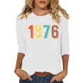 thumbnail image 3 of Uootdi Hauts pour Femmes Manches 3/4 Col Rond Imprimé Arc-en-Ciel Rétro 1976 Coupe Décontractée T-Shirts Nostalgiques d'Été Cadeau, 3 of 5