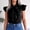 Black, variant on Duojiaj Women's Summer Solid Color Ruffle Collar Bow Short Sleeve Shirt Women's T-Shirts