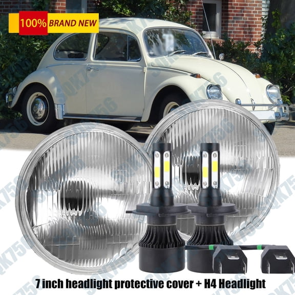 2pcs fit for VW Beetle 1967-1979 7"Inch Round LED Headlights Red Halo DRL Hi/Lo