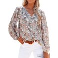 thumbnail image 1 of Blouses Décontractées Boho à Imprimé Floral Col en V Manches Longues Chemises Amples TG, 1 of 4