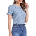 thumbnail image 4 of CAMISA DE PUNTOS DE POLKA PARA MUJERES INSPIRE CHIC CON MANGAS CORTAS Y PUFF, BLUSA VINTAGE CON BOTONES Y COLLAR PETER PAN, TALLA L GRIS AZUL, 4 of 6