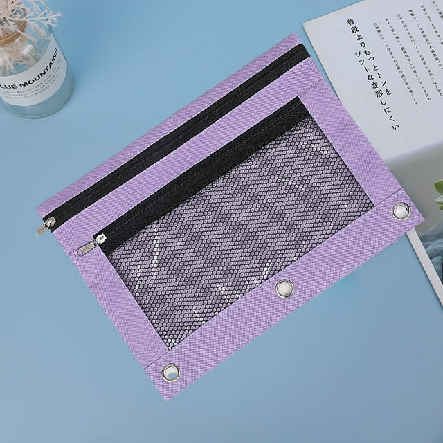 weibbin B5 Office Storage File Bag with Three Holes And Double Zipper Pen Bag - Clear Window Pencil Case for Binder, Big Capacity 3 Ring Binder Pencil Bag