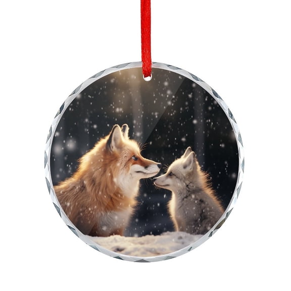Fox Mother And Baby in Winter Glass Ornament Holiday Decor And Xmas Gifts Ideas Animal Themed Round Christmas Ornament for Family Couples Friends