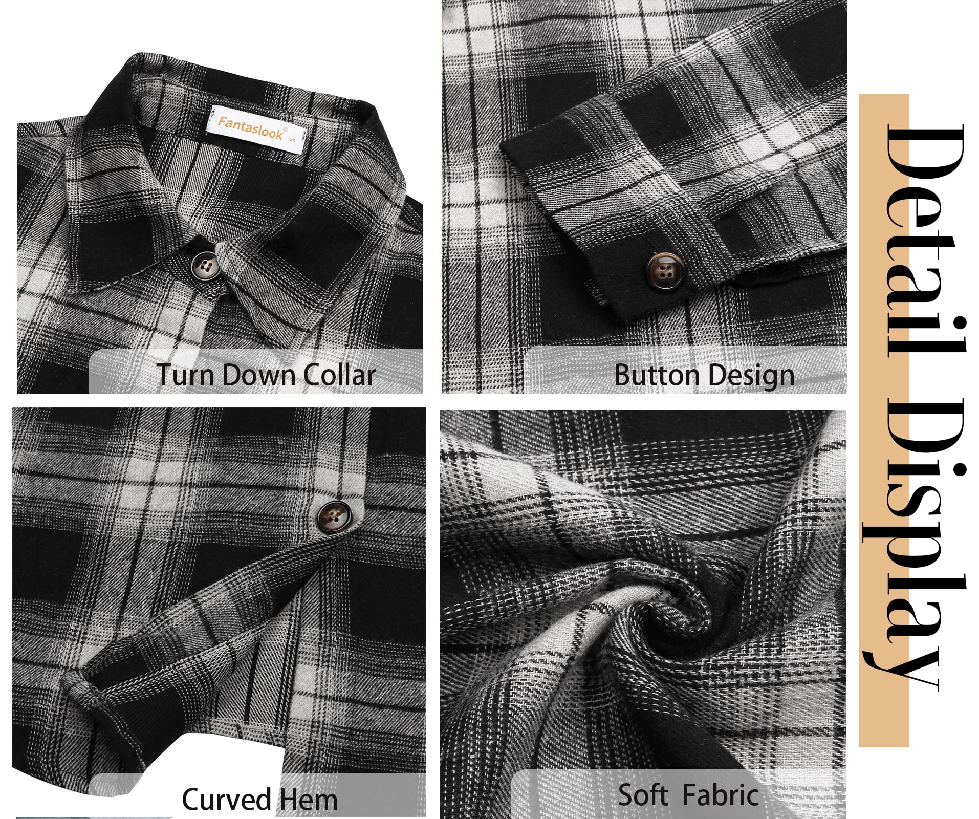 Fantaslook Plaid Flannel Shirts for Women Oversized Long Sleeve Button Down Shirts Blouses Tops
