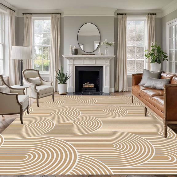 Large Area Rugs for Living Room Bedroom, Khaki Boho 5'x8' Rug Washable Carpet Runner Indoor Outdoor, Middle Century Modern Abstract Art Non Slip Floor Mats Rug for Kitchen, Bathroom
