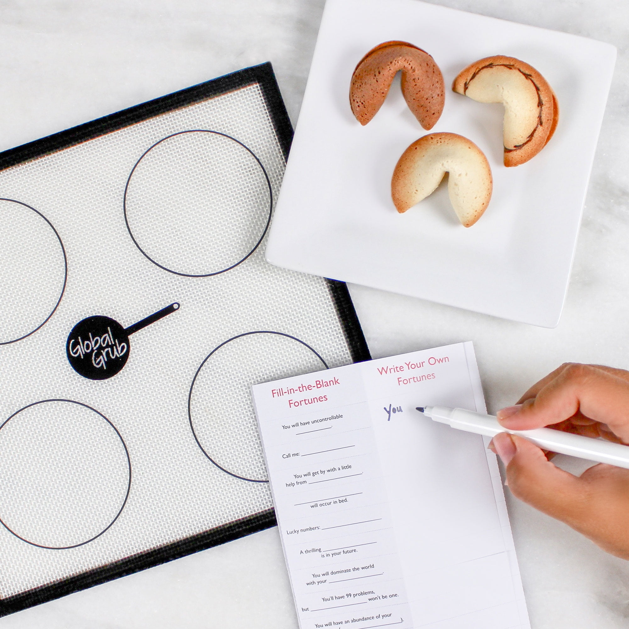 Global Grub DIY Fortune Cookie Kit | Makes 48 personalized cookies w/Ingredients, Tools, Instructions