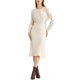 thumbnail image 4 of Vestido midi de punto acanalado para mujer Inspire Chic, con cuello redondo, mangas de linterna plisadas, corte A, color beige, 4 of 6