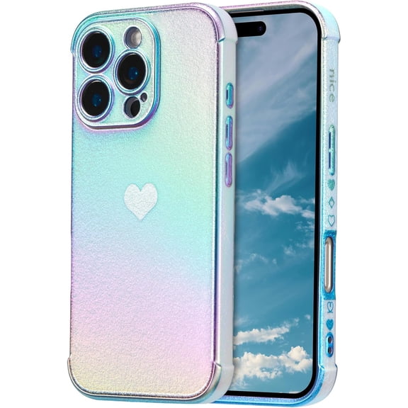MYKOMI for iPhone 16 Pro Max Case 6.9 inch,Cute Colorful Iridescent Plating Edge Case with Love Hearts Pattern,Camera Lens Protection Shockproof Phone Case for Women Girls